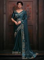 Burberry Blue Festival Wear Zircon Work Saree